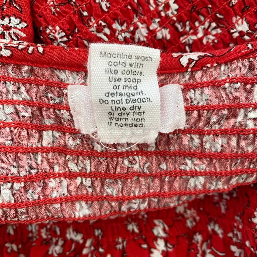 EUC Women Floral Shirred V Neck Crop Top Long Sleeve Red XS - Picture 7 of 8